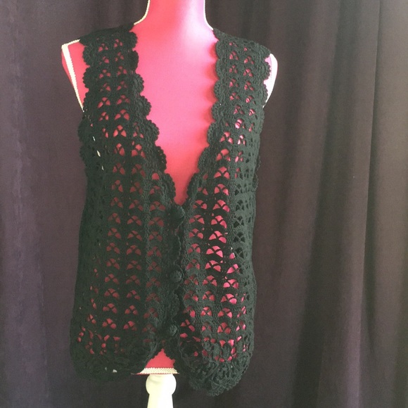 Sugar Blues M black open crochet vest - Picture 1 of 7